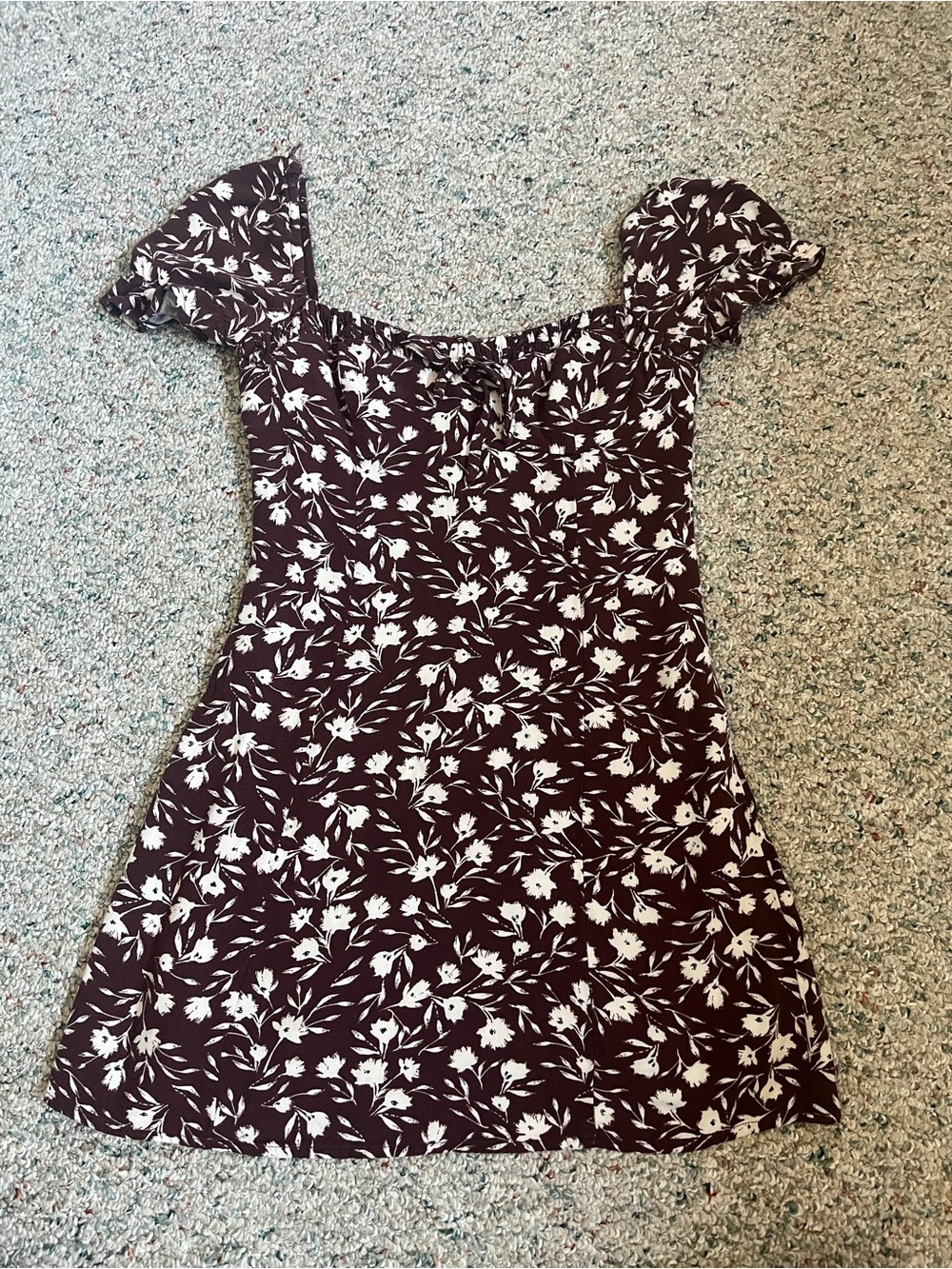 Off-Shoulder Floral A-Line Dress in Brown and White